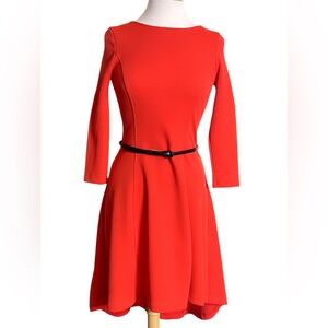 The Limited Women’s XS Fit Flare High-Low 3/4 Sleeve Orange Midi Dress